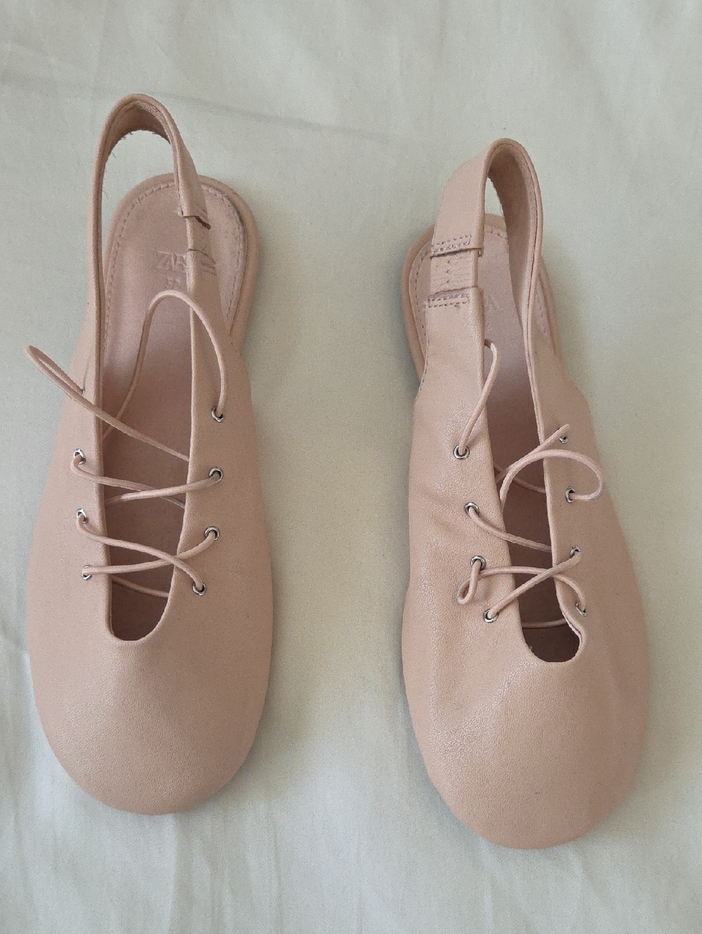 Zara Leather Rose Pink Laceup Ballet Shoe Sz32